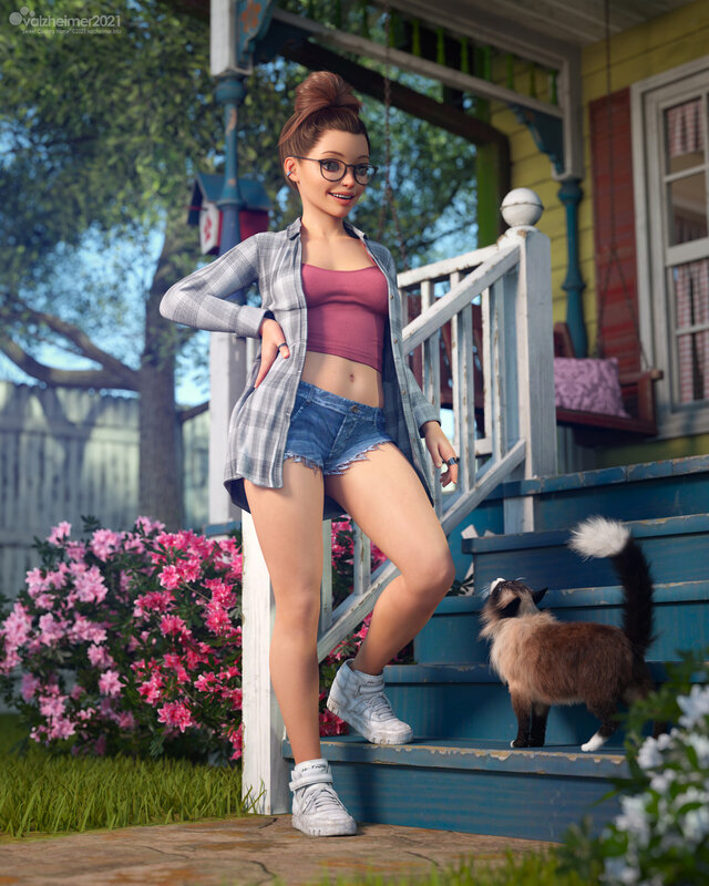 Woman on Porch Steps