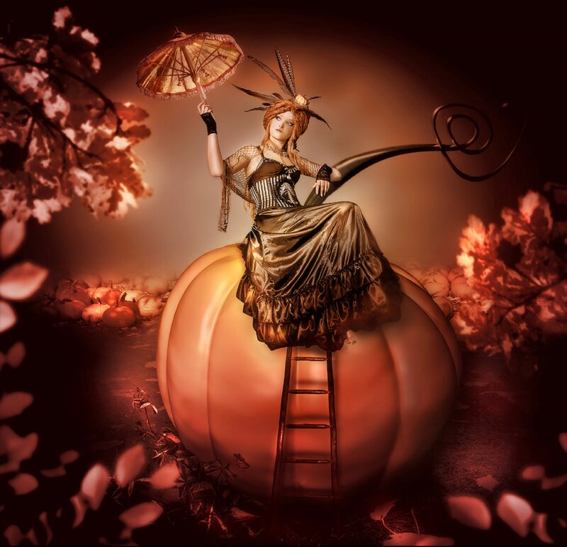 Woman on Pumpkin — Orange, Dramatic