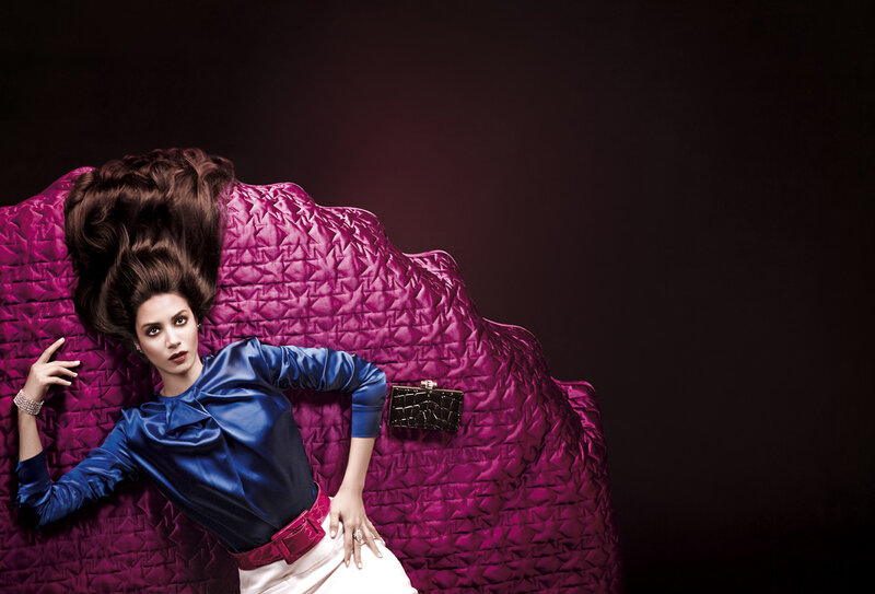 Woman on Purple Couch — Dramatic