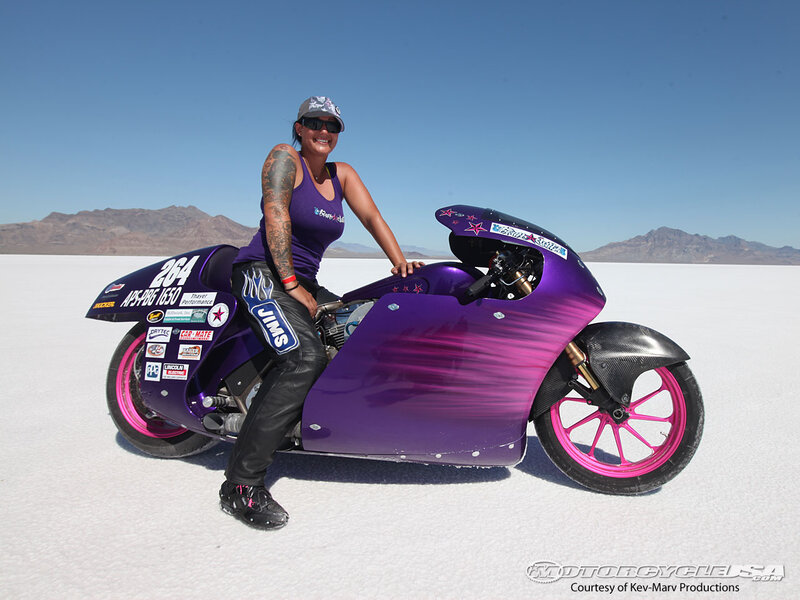 Woman on Purple Motorcycle — Open