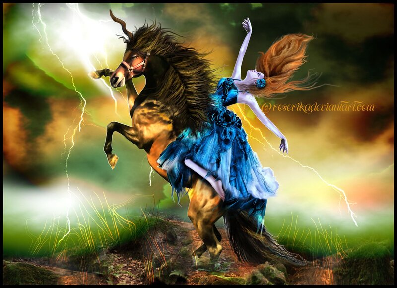 Woman on Rearing Horse — Blue