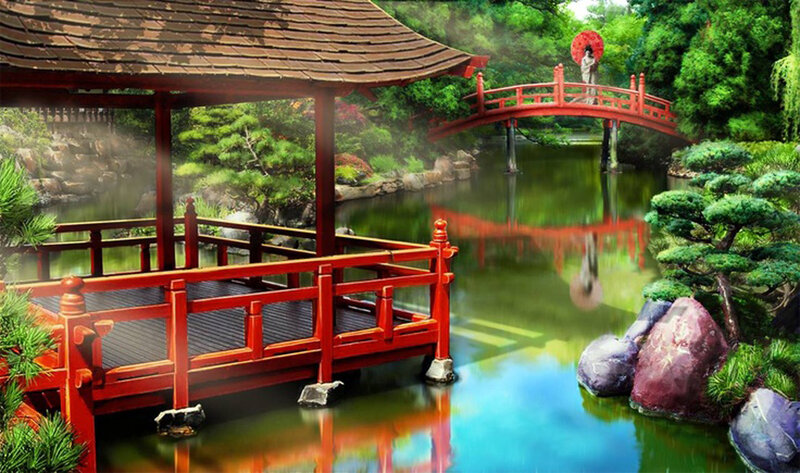 Woman on Red Bridge
