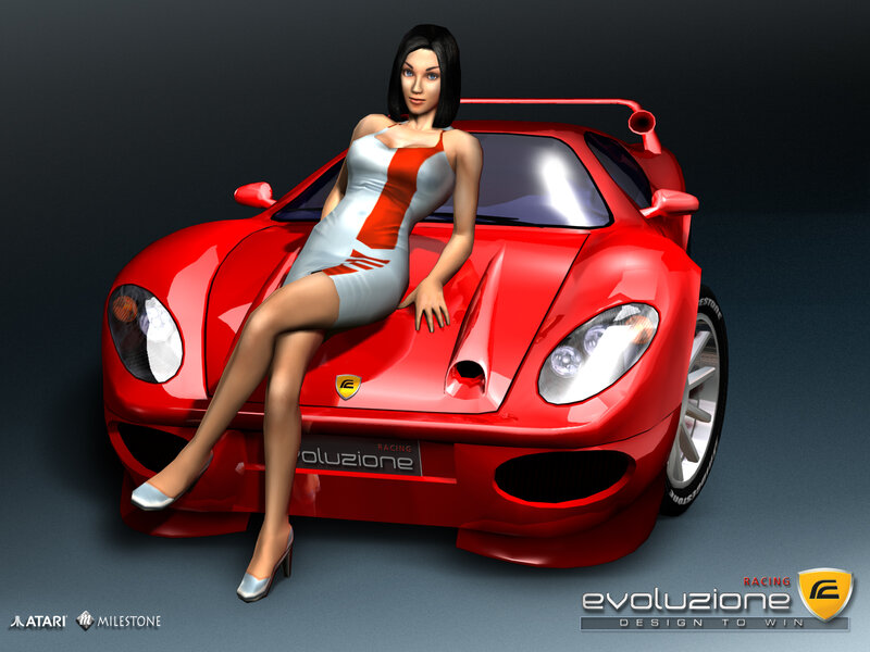 Woman on Red Car — Dramatic, 3d Render