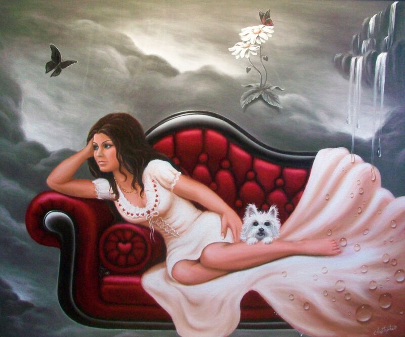 Woman on Red Couch — Dreamy