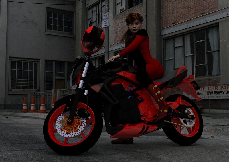 woman on red motorcycle