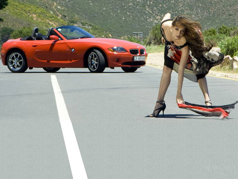 Woman on Road with Car