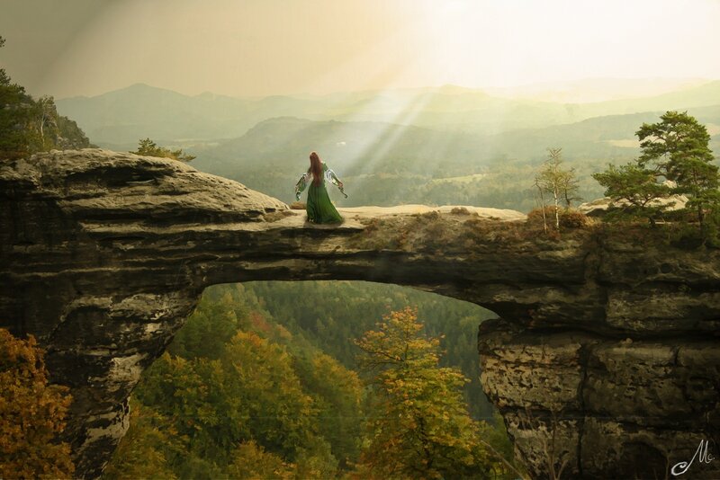 Woman on Rock Bridge