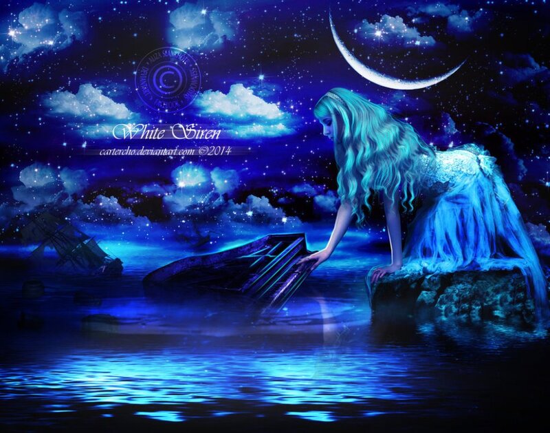 Woman on Rock by Water — Blue