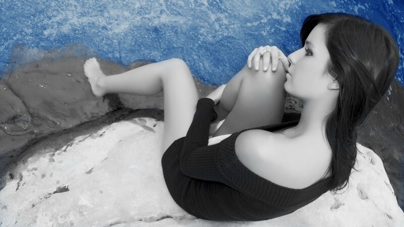 woman on rocky beach