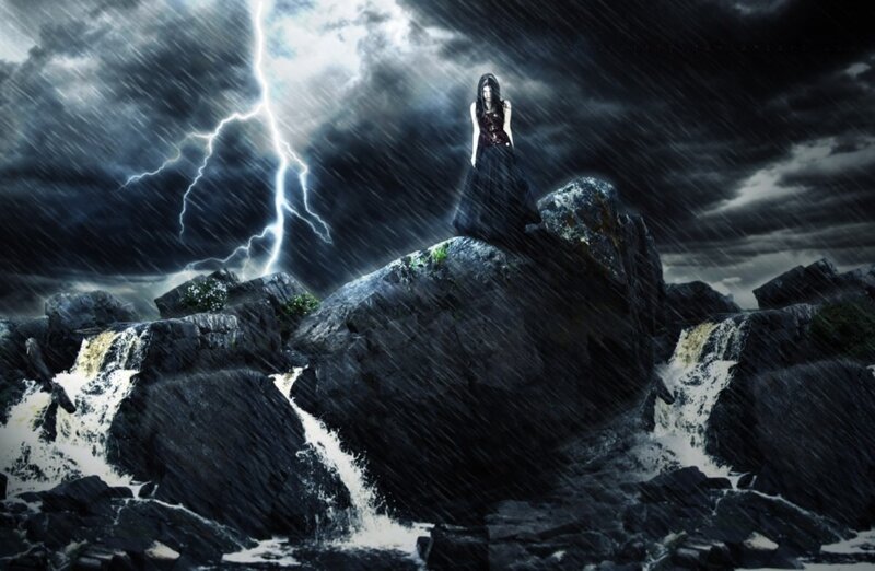 Woman on Rocky Cliff — Black
