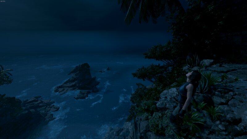 Woman on Rocky Cliff — Blue, Dark, Dramatic