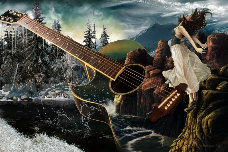 Woman on Rocky Cliff — Green, Dramatic, Winter