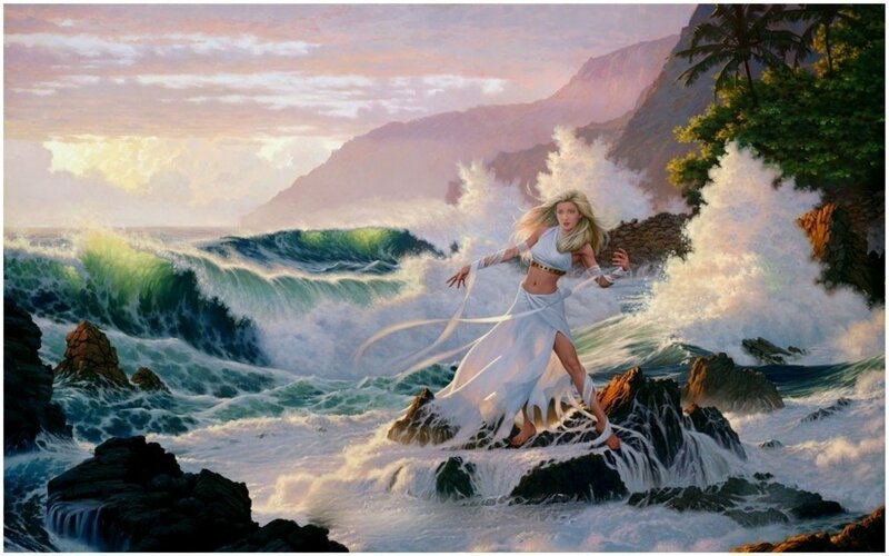 woman on rocky shore