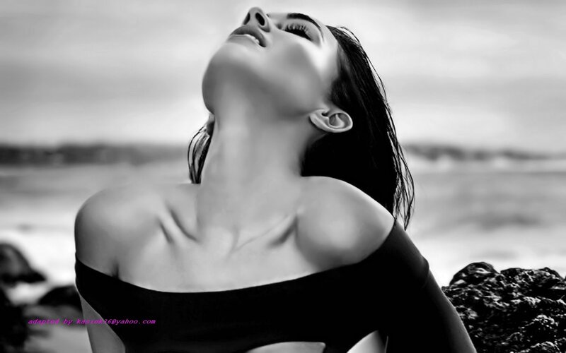 Woman on Rocky Shore — Black, Dramatic