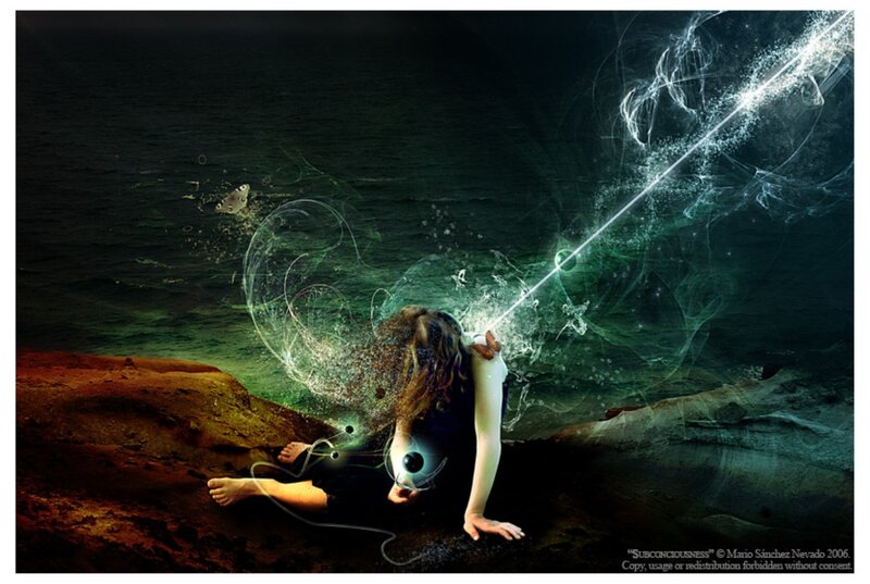 Woman on Rocky Shore — Green, Dramatic, Night