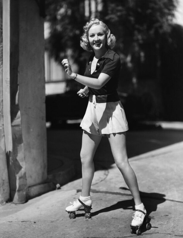 Woman on Roller Skates — Black, Happy