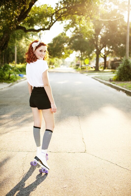 woman on roller skates in street