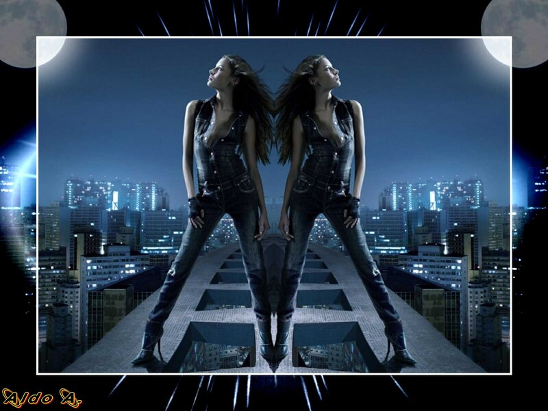 Woman on Rooftop at Night — Blue, Dramatic