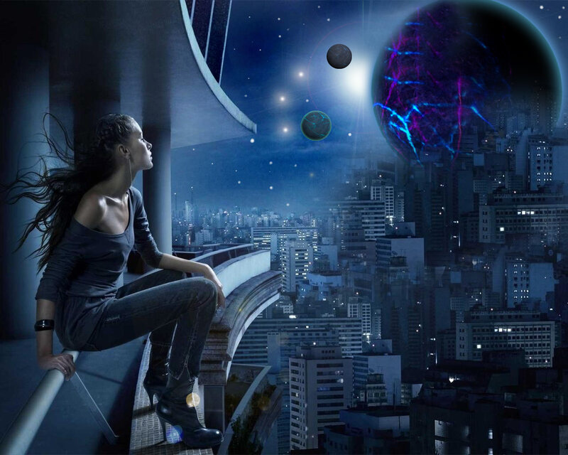 Woman on Rooftop — Blue