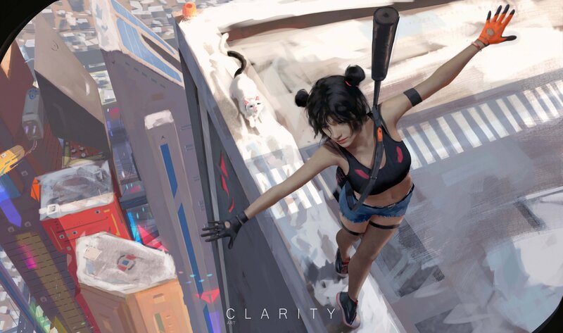 Woman on Rooftop Ledge