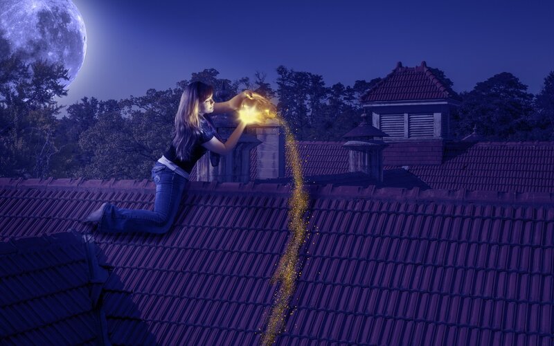 Woman on Rooftop — Purple, Mystical