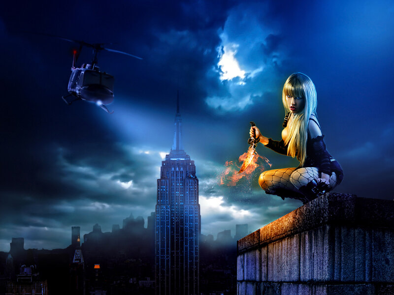 Woman on Rooftop with Knife