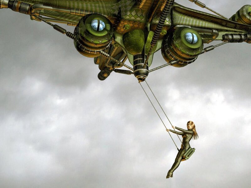 woman on rope from airship