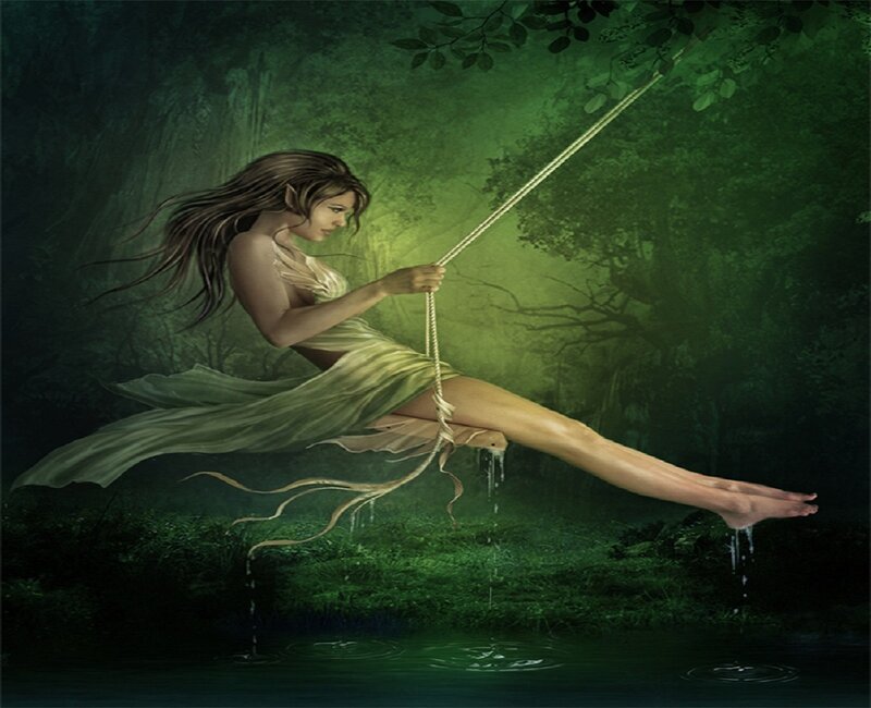 Woman on Rope Swing — Green