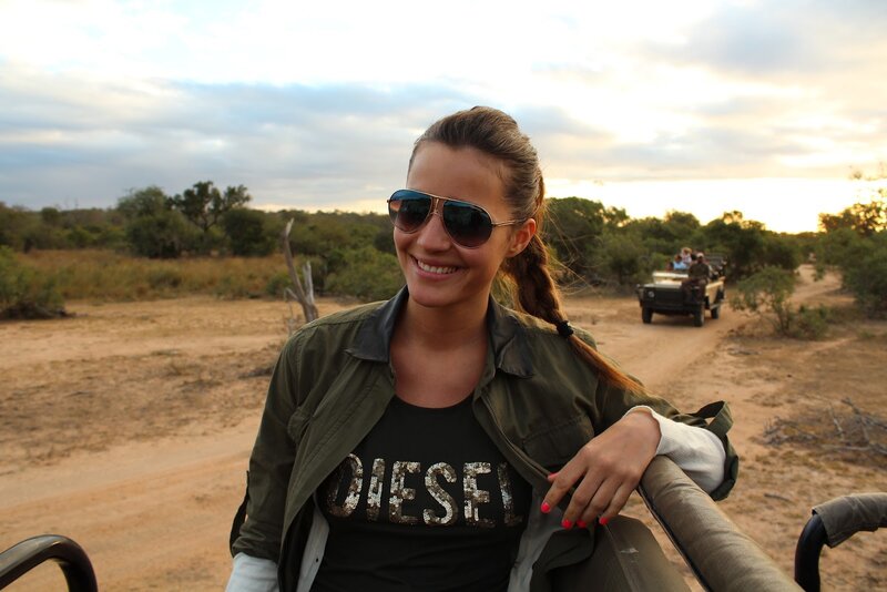 Woman on safari at sunset