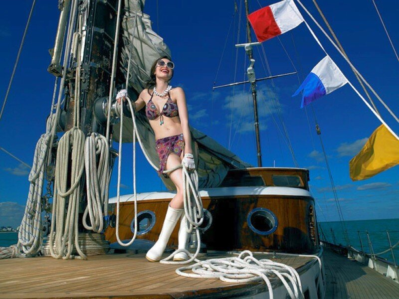 Woman on sailboat deck