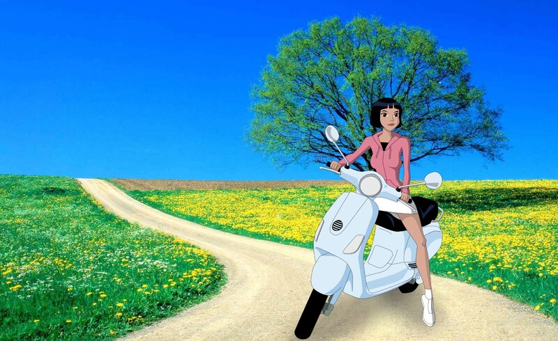 Woman on Scooter — Blue, Serene