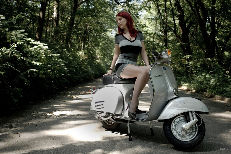 Woman on Scooter — Gray
