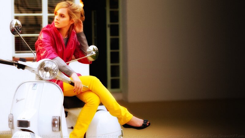 Woman on Scooter — White, Dramatic, Afternoon