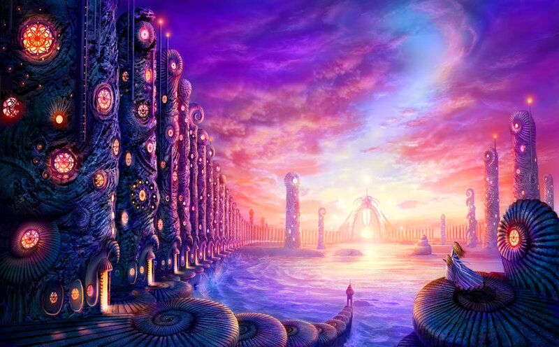 Woman on Seashell Structure — Purple, Dreamy