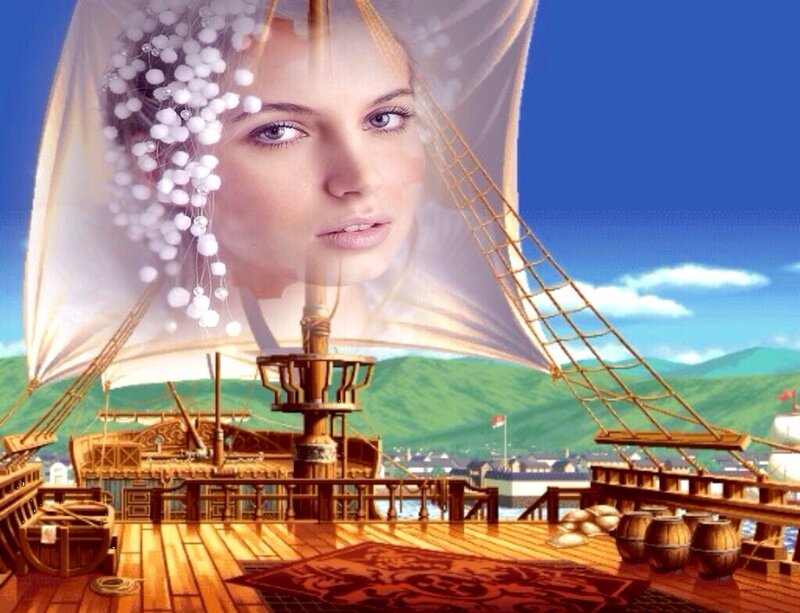 Woman on Ship Deck — Blue, Serene