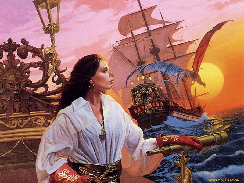 Woman on Ship Deck — Pink