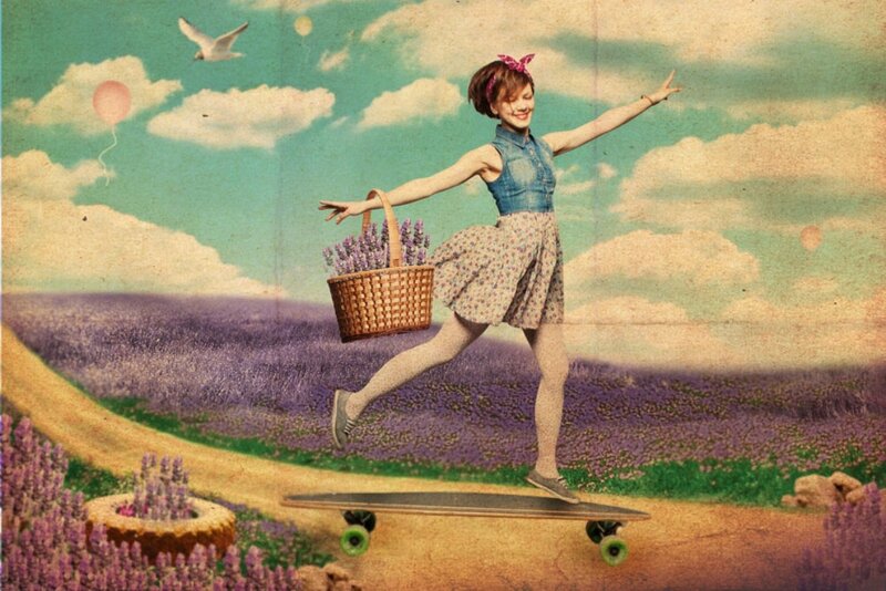 Woman on Skateboard — Purple