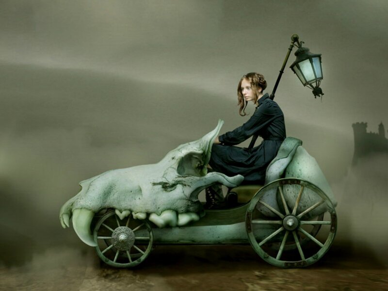 Woman on Skull Carriage — Green