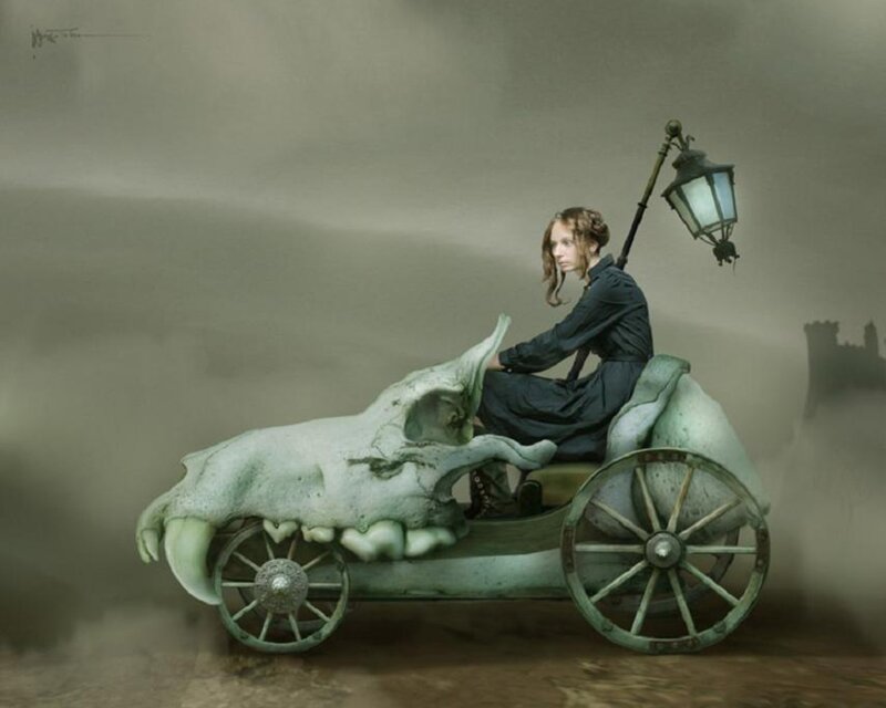 woman on skull carriage