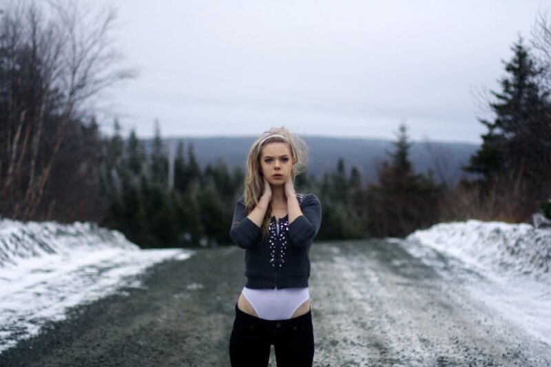 Woman on snowy road