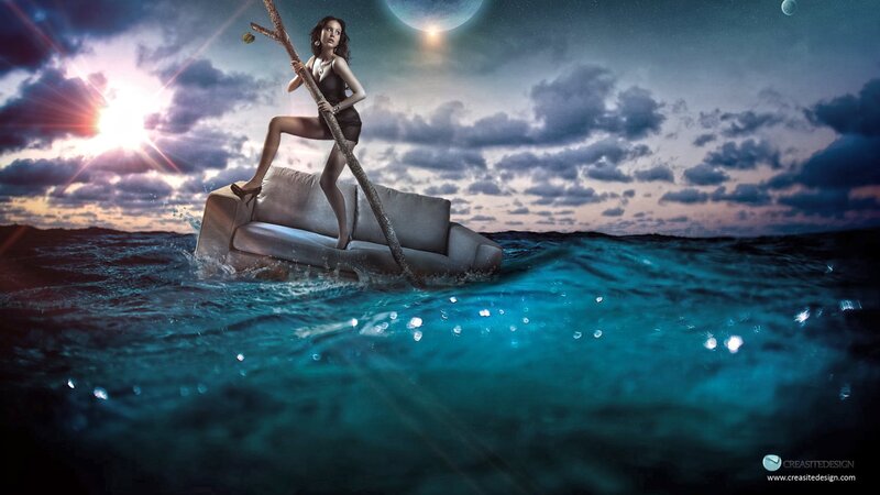 Woman on Sofa in Ocean