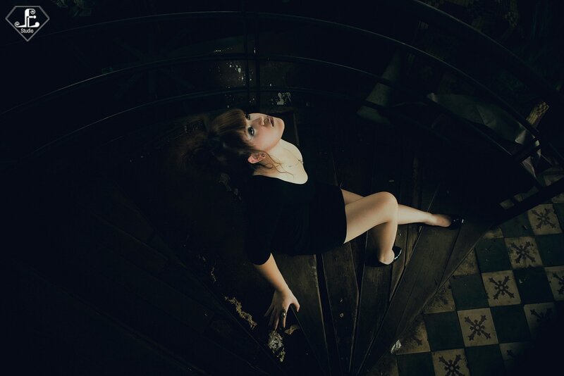 woman on spiral staircase