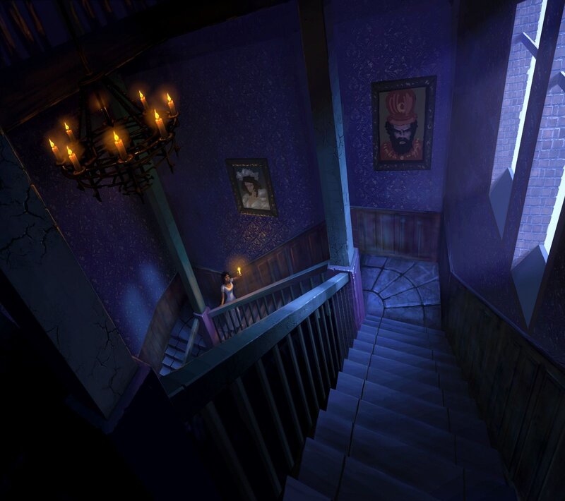 Woman on Staircase — Purple, Dark