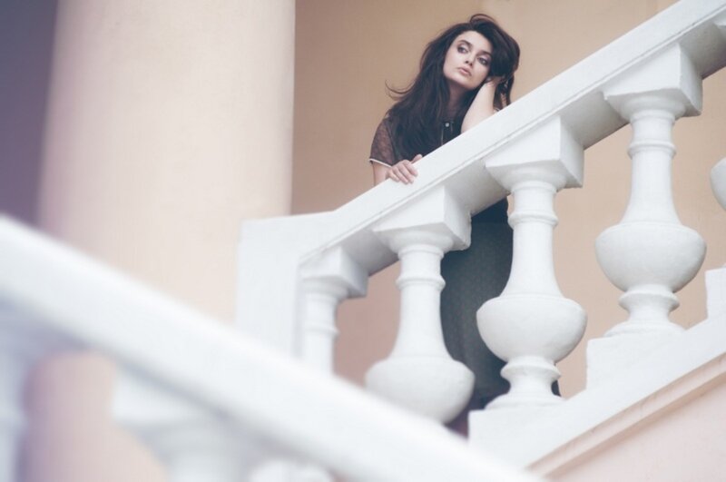 Woman on Staircase — White