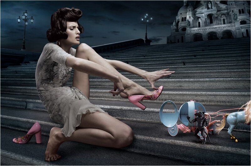woman on steps with pink shoes