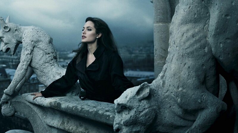 Woman on Stone Balcony — Gray, Dramatic, Photograph, Stone Gargoyle, Cityscape