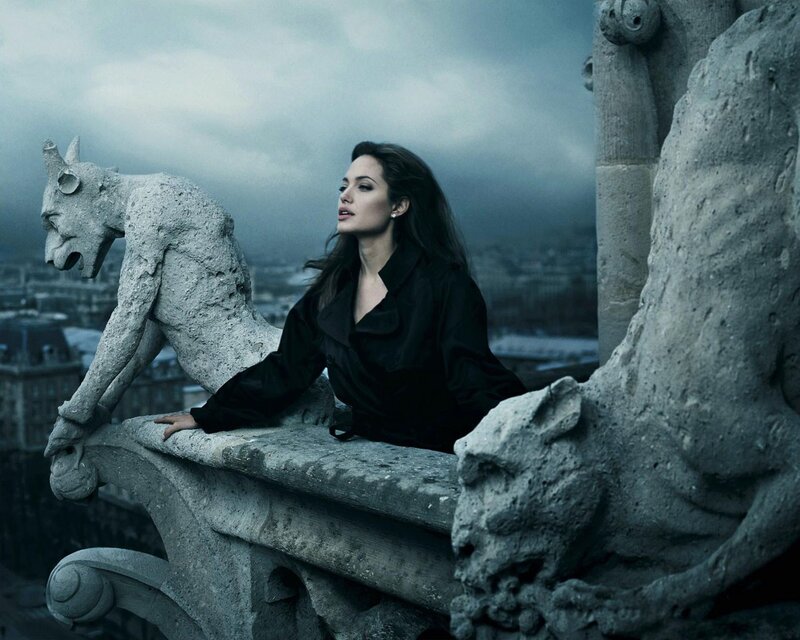 Woman on Stone Balcony — Gray, Dramatic, Photograph