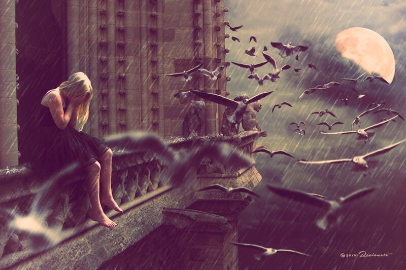 Woman on Stone Balcony — Purple