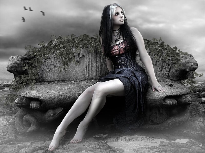 Woman on Stone Bench — Black