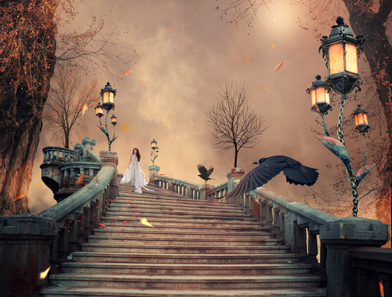 Woman on Stone Staircase — Brown